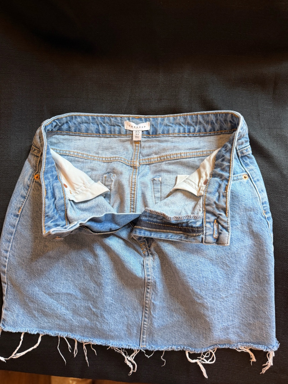 Topshop Light Blue Frayed Hem Jean Mini Skirt